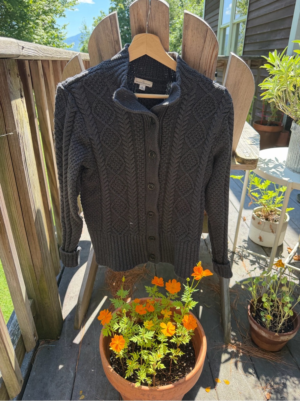 LLBean Charcoal Cable Knit Button-Up Sweater  - Women’s M